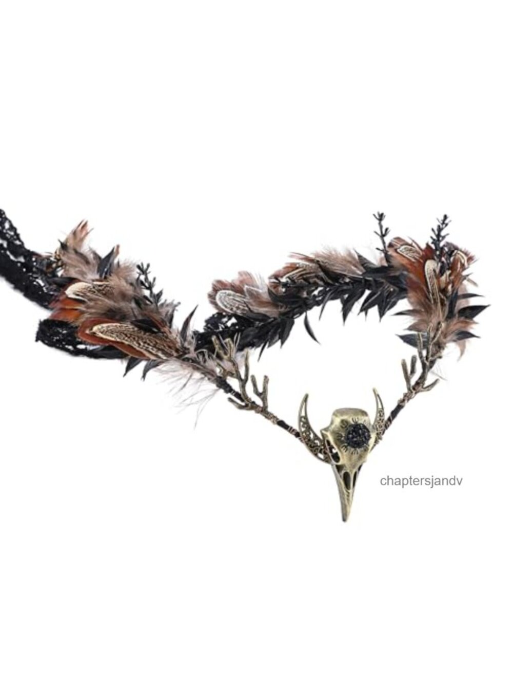 Handmade Gothic Feather Crown Raven Skull Circlet Witch Headpiece Cosplay